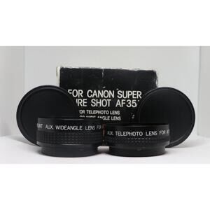 Canon AF35M Auxiliary Lens Set – Wide-Angle & Telephoto Converters – Caps + Box